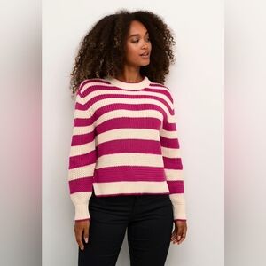 NWT CREAM MUKA FUCHSIA & IVORY STRIPE KNITTED PULLOVER SIZE SMALL